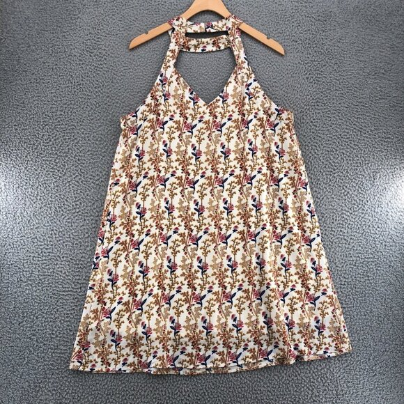 Entro Dress Womens Large Multicolor Floral Mini Swing Cutout Halter Sleeveless - Picture 3 of 10